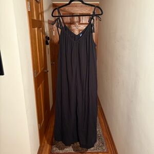 Old Navy Black Cotton Gauze Knee-Length Dress with Tie Straps